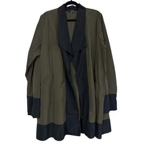 Sun Kim USA 2X Olive Green Black Long Sleeve Open Front Duster Jacket Coat USA